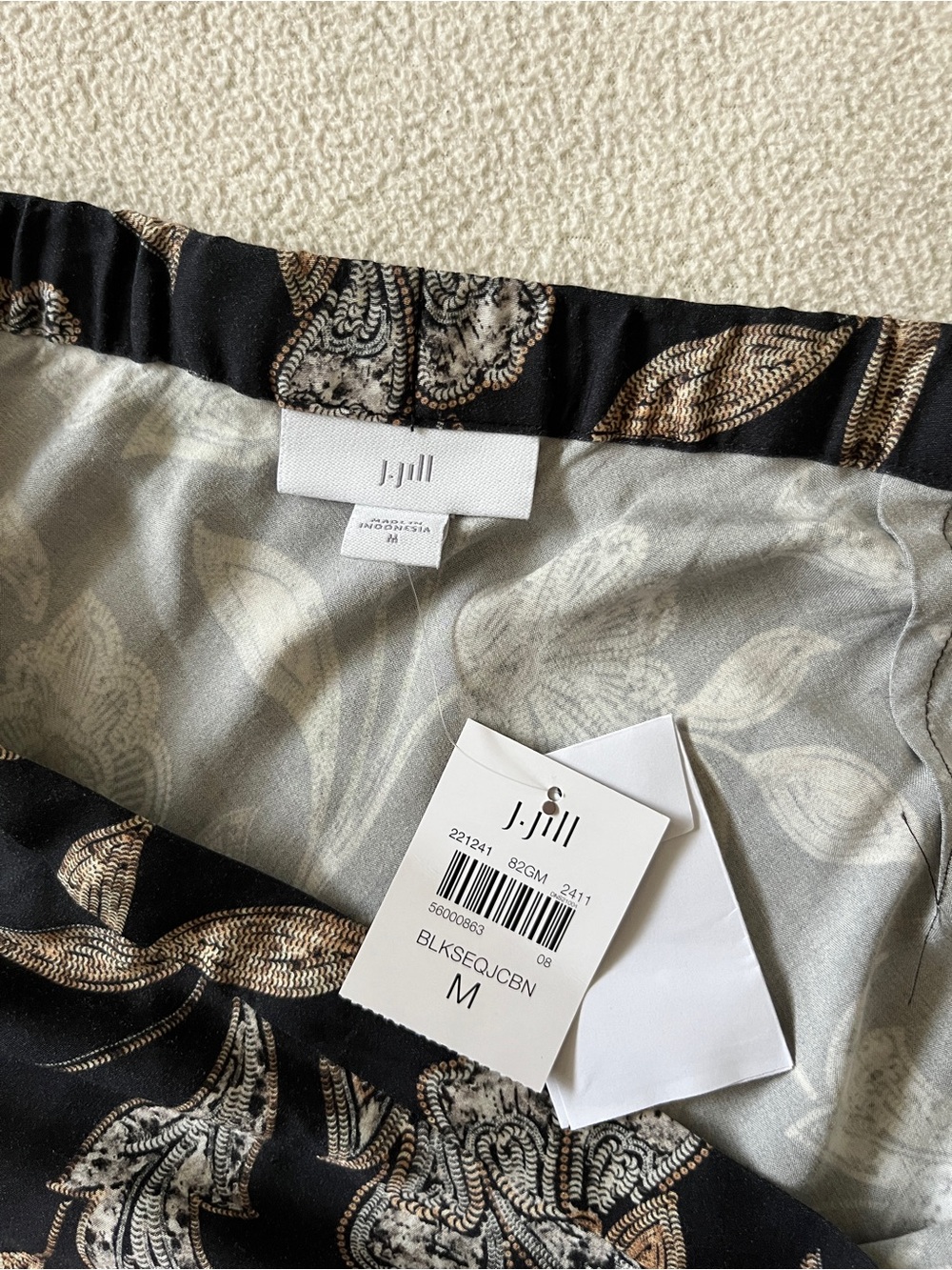 NEW J.Jill Black Floral Paisley Midi Semi Swing Skirt Silk-Like Viscose Academia - Picture 11 of 15